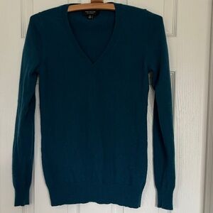 Ann Taylor Deep Teal V-Neck 100% Cashmere Sweater